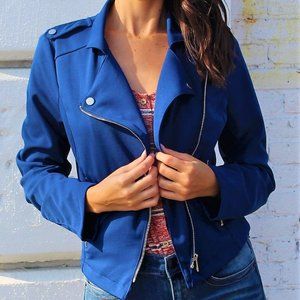 Blue Drape Front Short Light Women's Jacket Sizes